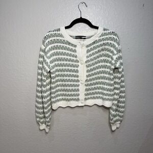 Broadway 38 Womens Small Cropped Sweater Cream Green Soft Girl‎ Academia Preppy